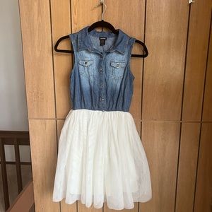 Zunie Half Jean, Half Polyester Fit and Flare Dress for Trendy Little Girls